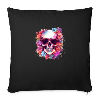 Tête de mort fleurie - Housse de coussin décorative 45 x 45 cm - noir - Devant