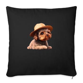 chiot caniche chien propriétaire caniche chiot chien amour - Housse de coussin décorative 45 x 45 cm - noir - Devant