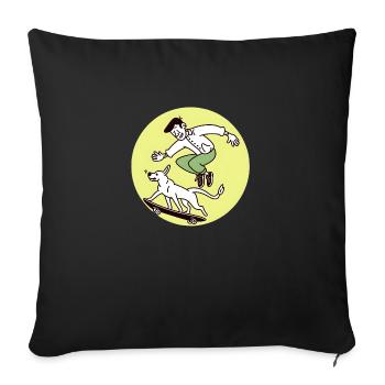 Skateboarder & verspielter Hund - Sofakissenbezug 45 x 45 cm - Schwarz - Vorne