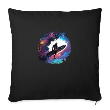 surfer on the galaxy - Sofa pillowcase 17,3'' x 17,3'' (45 x 45 cm) - black - Front