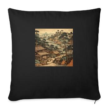 Japanese landscape motif - Sofa pillowcase 17,3'' x 17,3'' (45 x 45 cm) - black - Front