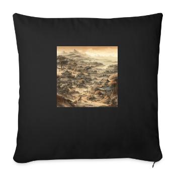 Paysage japonais de style vintage - Housse de coussin décorative 45 x 45 cm - noir - Devant
