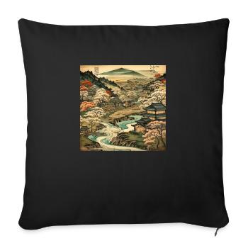 Vintage image of a Japanese landscape - Sofa pillowcase 17,3'' x 17,3'' (45 x 45 cm) - black - Front