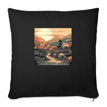 Japan: Vintage-Landschaft in Harmonie - Sofakissenbezug 45 x 45 cm - Schwarz - Vorne