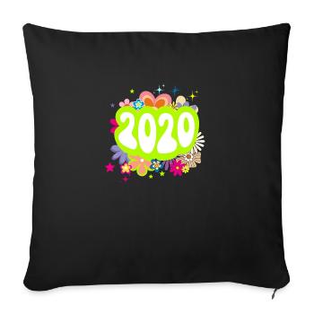 Année 2020 anniversaire Groovy floral - Housse de coussin décorative 45 x 45 cm - noir - Devant