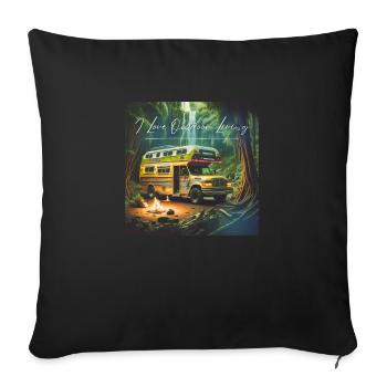 T-shirt et slogan de camping camping-car que j’aime le plein air - Housse de coussin décorative 45 x 45 cm - noir - Devant