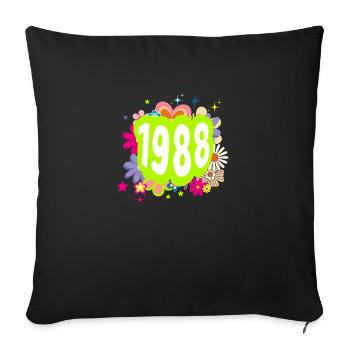 Année 1988 anniversaire Groovy floral - Housse de coussin décorative 45 x 45 cm - noir - Devant