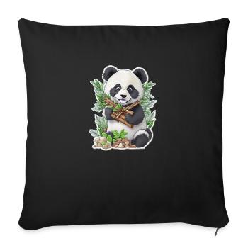 Panda bear eats bamboo - Sofa pillowcase 17,3'' x 17,3'' (45 x 45 cm) - black - Front