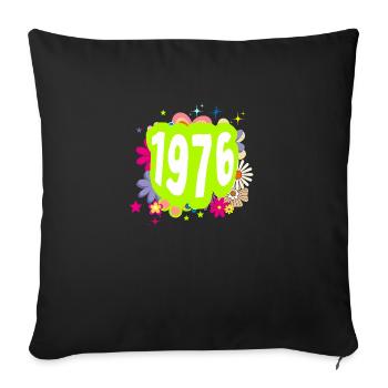 Année 1976 anniversaire Groovy floral - Housse de coussin décorative 45 x 45 cm - noir - Devant