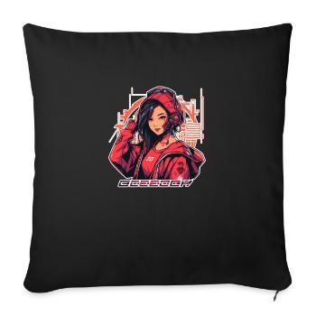 Asian Cyberpunk Girl - Kira - Sofakissenbezug 45 x 45 cm - Schwarz - Vorne