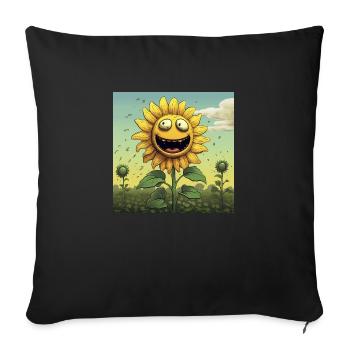 Lustighausen - Lachende Sonnenblume im Comic Stil - Sofakissenbezug 45 x 45 cm - Schwarz - Vorne