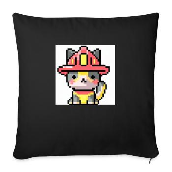 Cat Firefighter, Uniform, Pixel Art - Sofa pillowcase 17,3'' x 17,3'' (45 x 45 cm) - black - Front