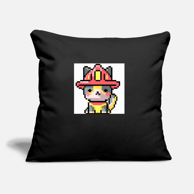 Pompier chat, Uniforme, Pixel Art Housse de coussin décorative 45 x 45 cm