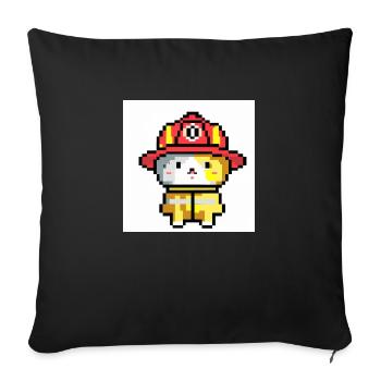 Cat Firefighter, Uniform, Pixel Art - Sofa pillowcase 17,3'' x 17,3'' (45 x 45 cm) - black - Front