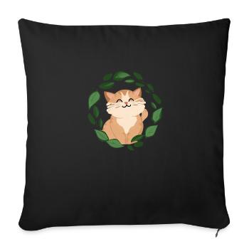 Chat dans un cercle de feuilles. Illustration de conte de fées - Housse de coussin décorative 45 x 45 cm - noir - Devant