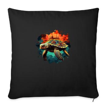 Turtle carries the burden of the world - Sofa pillowcase 17,3'' x 17,3'' (45 x 45 cm) - black - Front