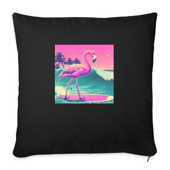 Surfing Flamingo Miami - Sofa pillowcase 17,3'' x 17,3'' (45 x 45 cm) - black - Front