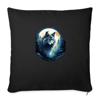 Mystical wolf at night - Sofa pillowcase 17,3'' x 17,3'' (45 x 45 cm) - black - Front