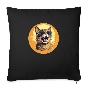 Cool and laughing cat wearing sunglasses - Sofa pillowcase 17,3'' x 17,3'' (45 x 45 cm) - black - Front