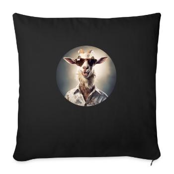 Une chèvre hipster joyeuse profite de la vie - Housse de coussin décorative 45 x 45 cm - noir - Devant