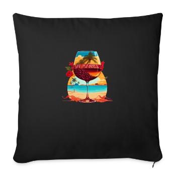 Verre à vin d’été - Housse de coussin décorative 45 x 45 cm - noir - Devant