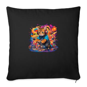 Chat coloré DJ - Housse de coussin décorative 45 x 45 cm - noir - Devant