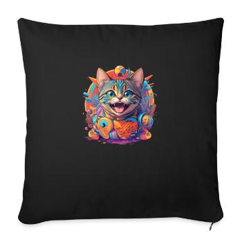 Happy laughing cat - Sofa pillowcase 17,3'' x 17,3'' (45 x 45 cm) - black - Front