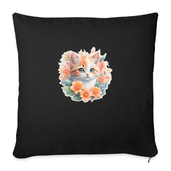 Bébé chat en fleurs - Housse de coussin décorative 45 x 45 cm - noir - Devant
