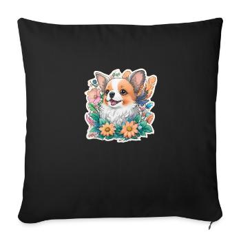 Chiots en fleurs - Housse de coussin décorative 45 x 45 cm - noir - Devant