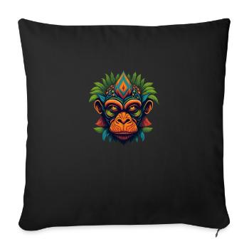 Jungle de primates singes trippy - Housse de coussin décorative 45 x 45 cm - noir - Devant