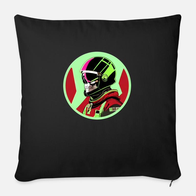Schädel in einem Helm - Sofakissenbezug 45 x 45 cm - Schwarz