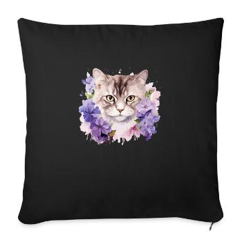 Chat avec des fleurs - Housse de coussin décorative 45 x 45 cm - noir - Devant