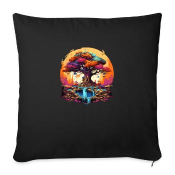 Arbre de vie automnal - Housse de coussin décorative 45 x 45 cm - noir - Devant