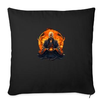 Moine asiatique méditant - Housse de coussin décorative 45 x 45 cm - noir - Devant