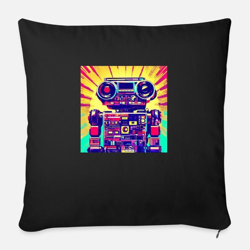 Pop Art Style Roboter aus einer Stereo Anlage - Sofakissenbezug 45 x 45 cm - Schwarz