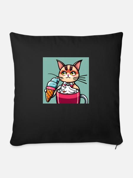 Cute Cat Enjoying Delicious Ice Cream - Sofa pillowcase 17,3'' x 17,3'' (45 x 45 cm) - black
