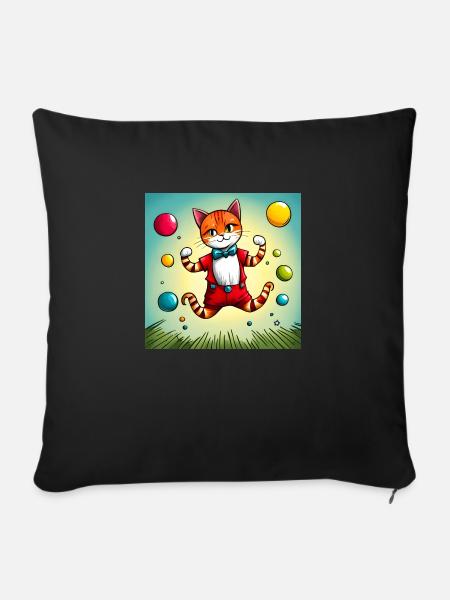 Cute Adorable Cat Having Fun Juggling - Sofa pillowcase 17,3'' x 17,3'' (45 x 45 cm) - black