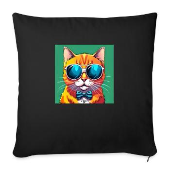 Chat chic avec des nuances et un nœud papillon - Housse de coussin décorative 45 x 45 cm - noir - Devant