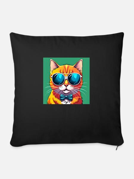Classy Cat With Shades And A Bow Tie - Sofa pillowcase 17,3'' x 17,3'' (45 x 45 cm) - black