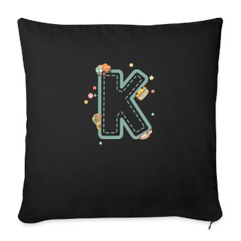 Buchstabe k Fahrzeug - personalisiertes Kindergeschenk - Sofakissenbezug 45 x 45 cm - Schwarz - Vorne