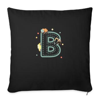 Buchstabe b Fahrzeug - personalisiertes Kindergeschenk - Sofakissenbezug 45 x 45 cm - Schwarz - Vorne