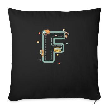 Buchstabe f Fahrzeug - personalisiertes Kindergeschenk - Sofakissenbezug 45 x 45 cm - Schwarz - Vorne