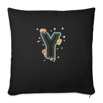 Letter y Fahrzeug - personalisiertes Kindergeschenk - Sofakissenbezug 45 x 45 cm - Schwarz - Vorne