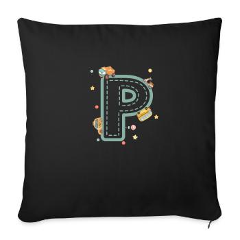 Buchstabe p Fahrzeug - personalisiertes Kindergeschenk - Sofakissenbezug 45 x 45 cm - Schwarz - Vorne