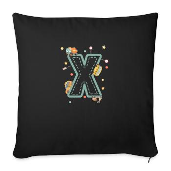Buchstabe x Fahrzeug - personalisiertes Kindergeschenk - Sofakissenbezug 45 x 45 cm - Schwarz - Vorne