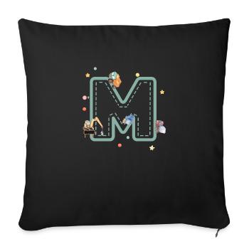 Buchstabe m Fahrzeug - personalisiertes Kindergeschenk - Sofakissenbezug 45 x 45 cm - Schwarz - Vorne