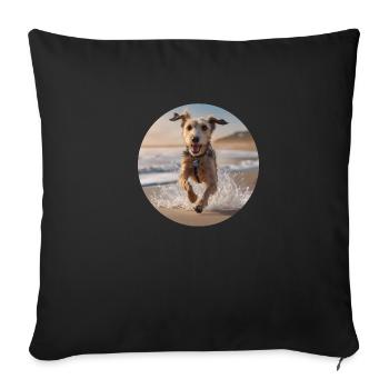 A Happy Dog at the Beach - Sofa pillowcase 17,3'' x 17,3'' (45 x 45 cm) - black - Front