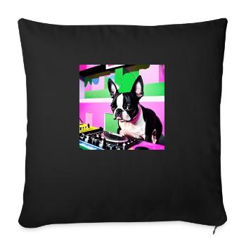 Boston Terrier DJ - Housse de coussin décorative 45 x 45 cm - noir - Devant