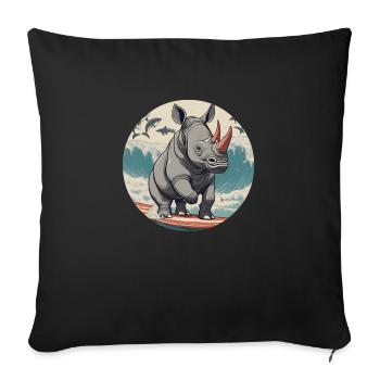 Nashorn am Surfen - Sofakissenbezug 45 x 45 cm - Schwarz - Vorne
