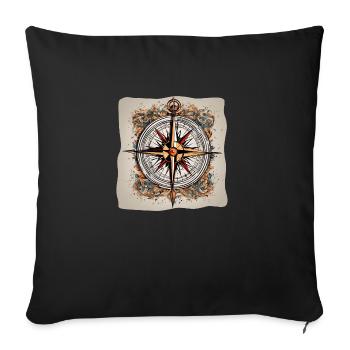 Compass / Cardinal Direction / Travel / Survival - Sofa pillowcase 17,3'' x 17,3'' (45 x 45 cm) - black - Front